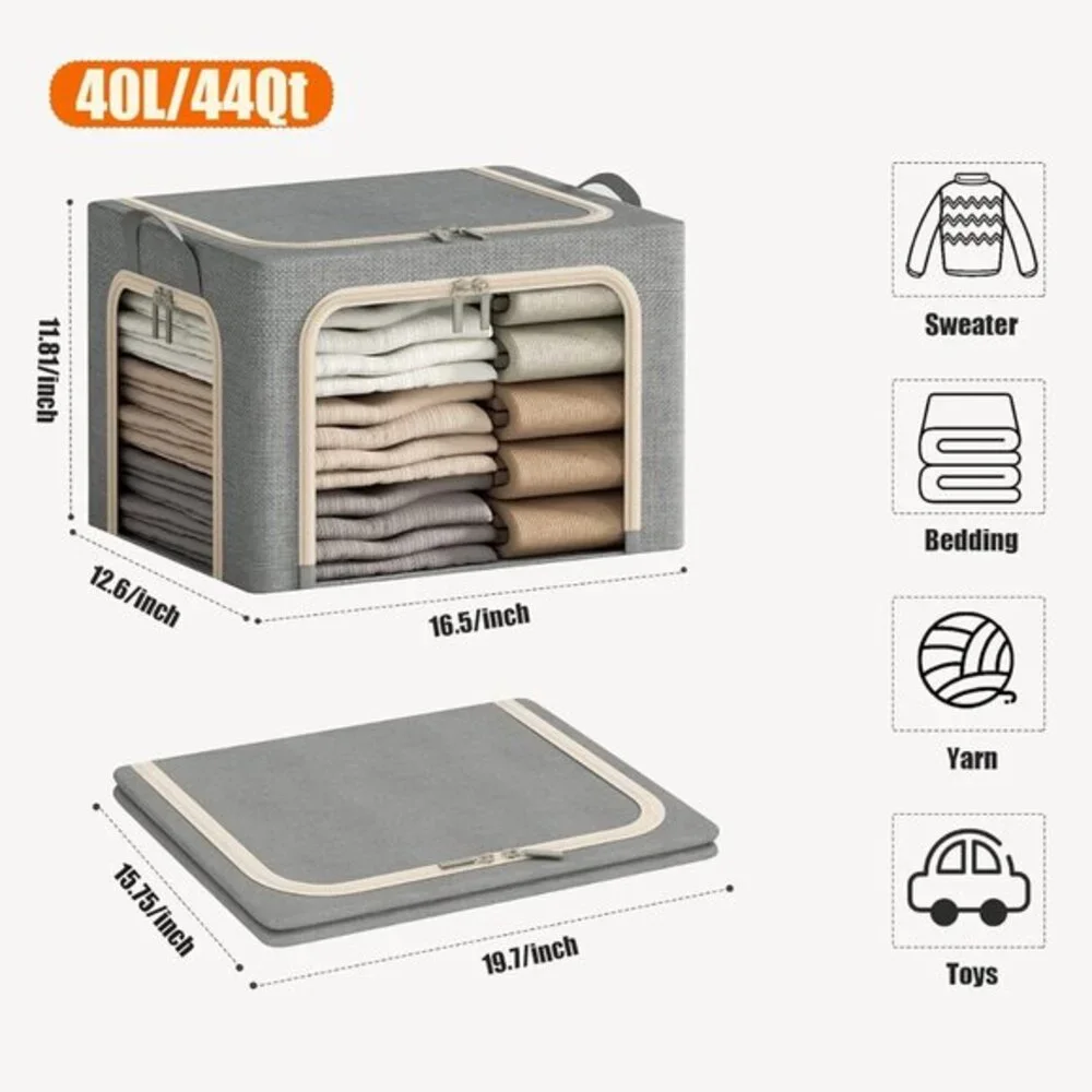 3 Openings Clothes Storage Bins with‎ Metal Frame Foldable Storage Bin